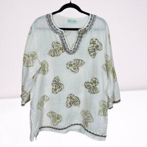 Lulu-B Linen White Embroidered Sequin Shell Tunic Size XL